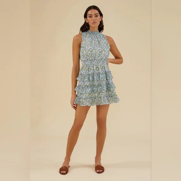 Rachel Parcell Halter Ruffle Micro Floral Mini Dress - Picture 2 of 12